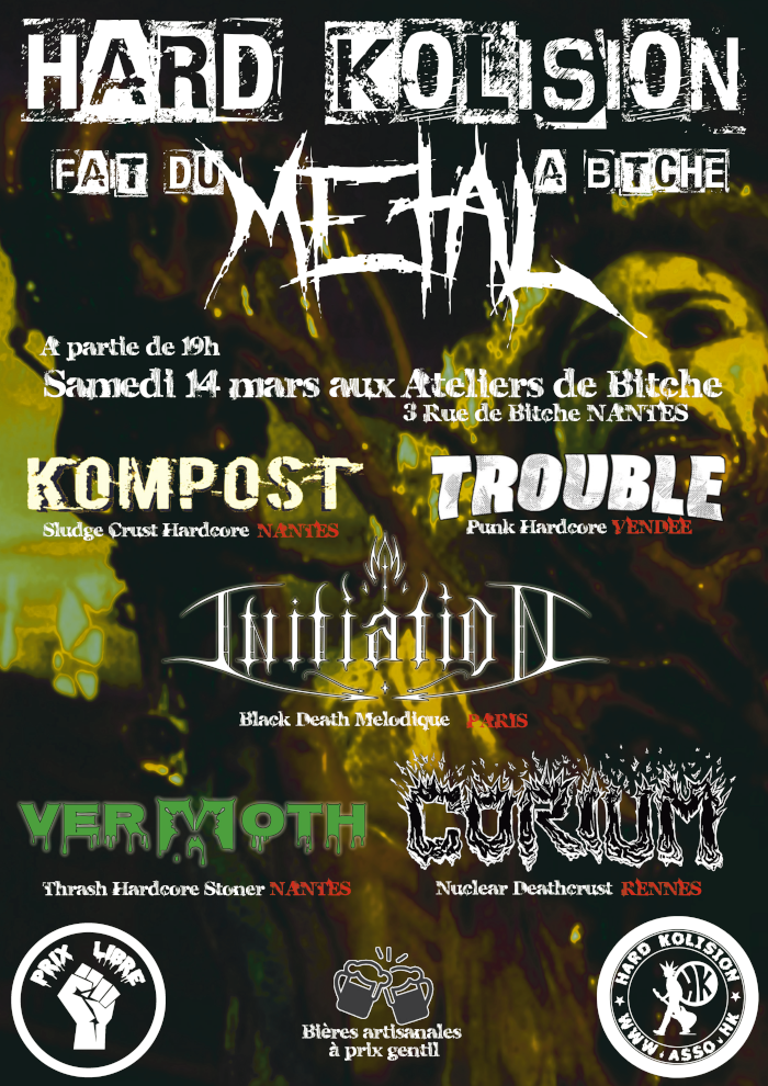 Affiche du concert Hard Kolision fait du Métal à Bitche du samedi 14 mars 2026 aux Ateliers de Bitche.